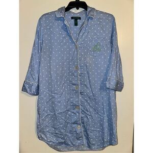 Lauren Ralph Lauren Classic Boyfriend Sleep Shirt Nightgown Pajama L Large Polka